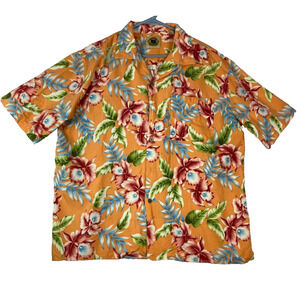 Pussers West Indies Hawaiian Shirt Large Orange‎ Silk & Cotton Blend Tropical